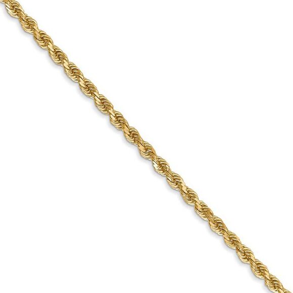 2.25mm, 14k Yellow Gold Diamond Cut Solid Rope Chain Necklace, 16 Inch - Picture 1 of 8